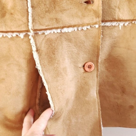 LEI 90s Faux Suede Sherpa Lined Collared Jacket Tan Large - Picture 6 of 9